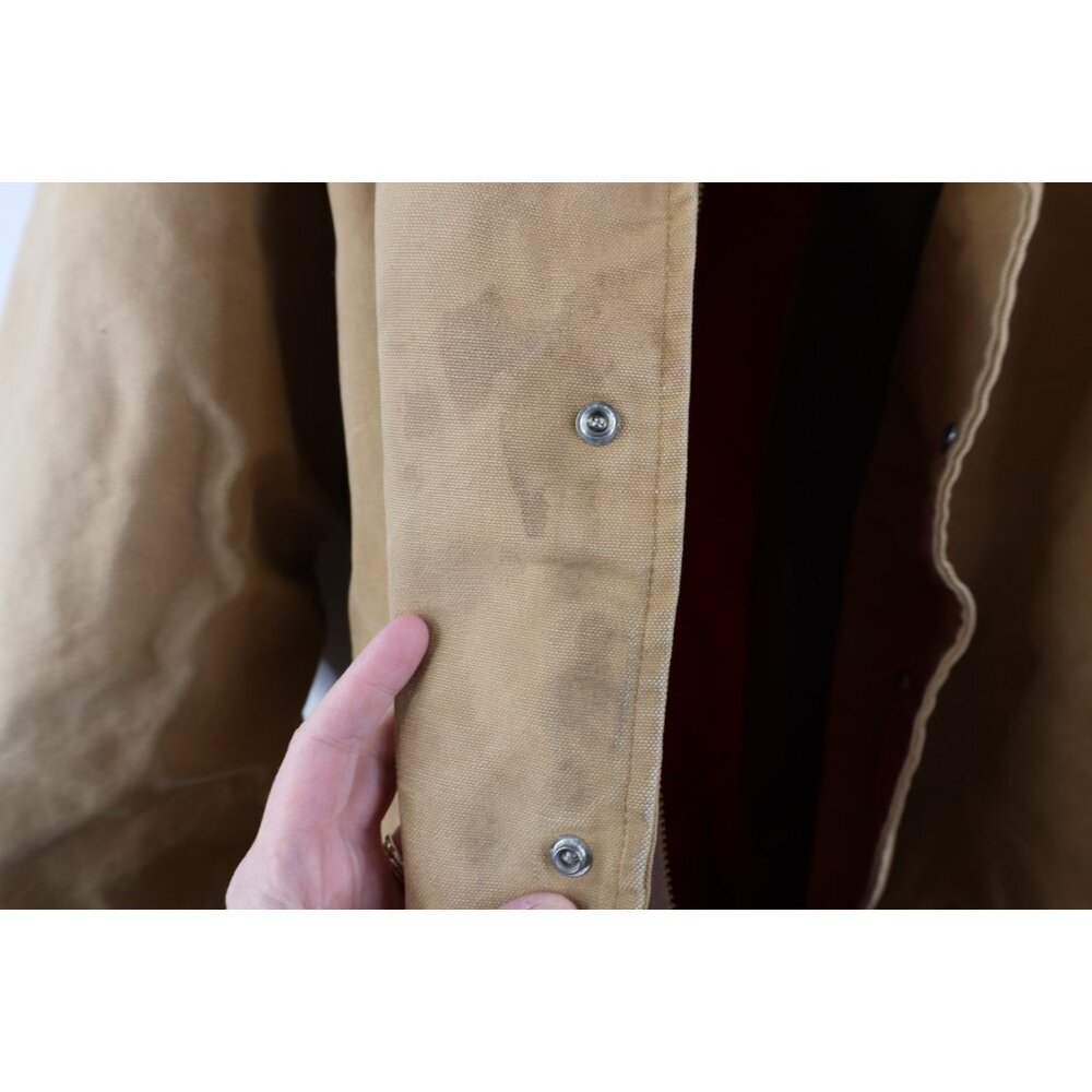 Vtg 90s Y2K Streetwear Mens XL Quilted Canvas Hooded Bomber Jacket Duck Brown - Picture 14 of 16